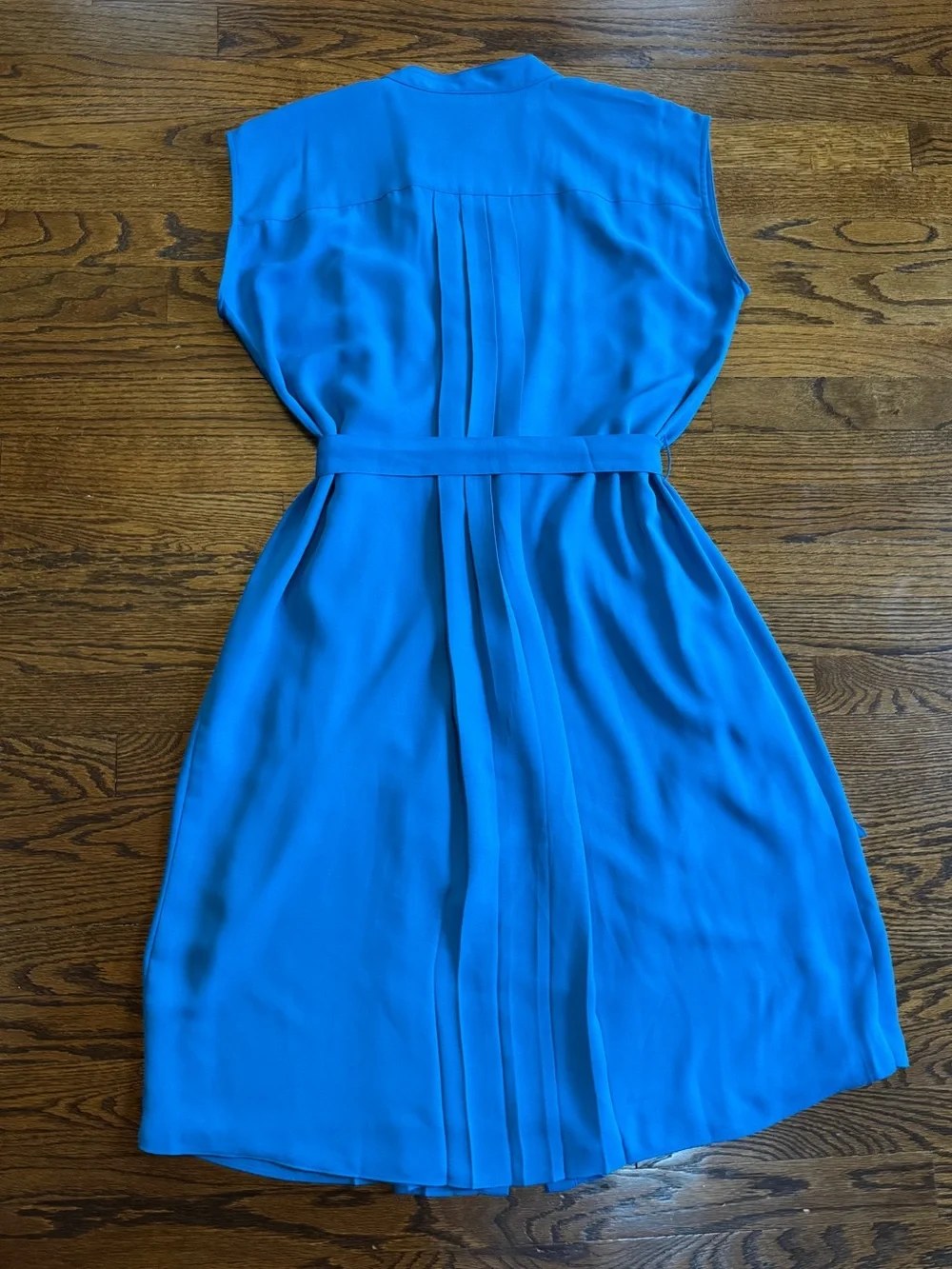 Ann Taylor Blue Shirt Dress Sleeveless Pleated Button Front Belted Lined 6